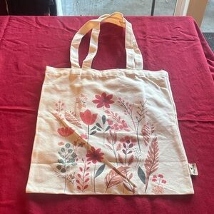 Elegant Floral Canvas Tote - Cream and Red
